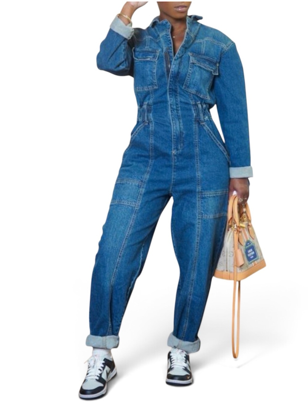 🔥Dark Blue Denim One-Piece Jumpsuit